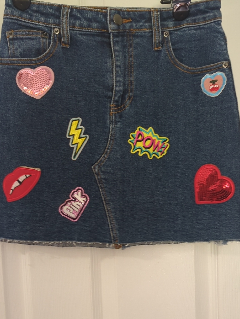 NWT GB Girls Denim Patchwork Mini Skirt - Blue Size 10